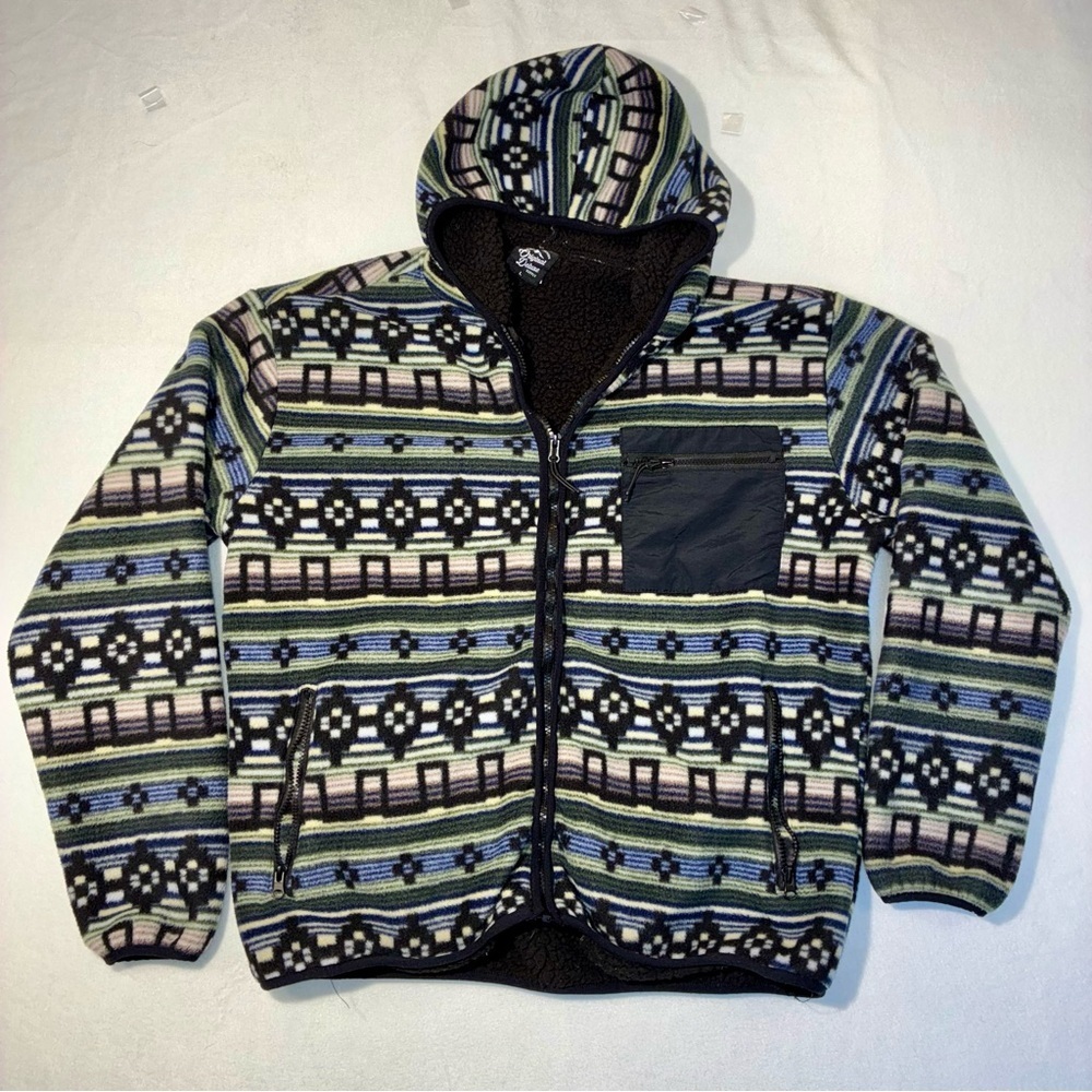 Aztec Southwest Fleece Sherpa Zip-Up Hooded Jacket Large Original Deluxe Supply